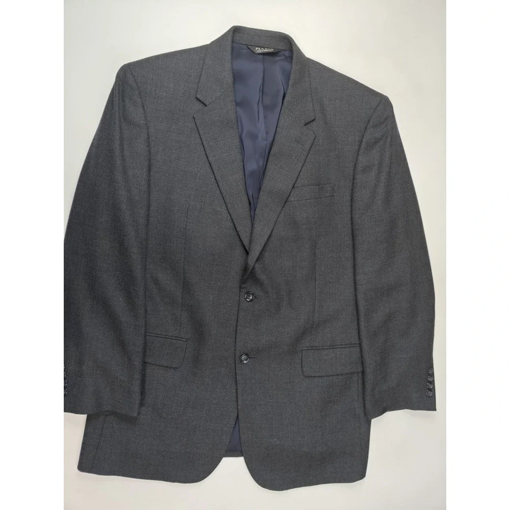 Jos A Bank Mens Sport Coat 44L Blue Gray Wool 2 Button Blazer N702